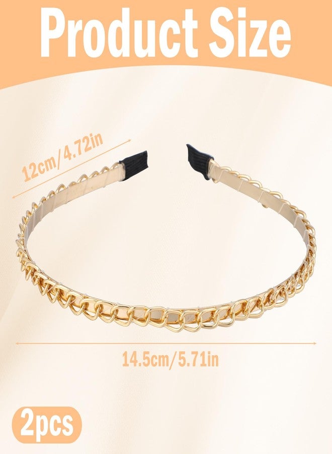 DOPENSPI 2PCS Gold Thin Hairbands, Metal Gold Cable Chaplet Chain Headband Non Slip Golden Headband for Women Golden Hair Accessories for Women Girls - Image 4